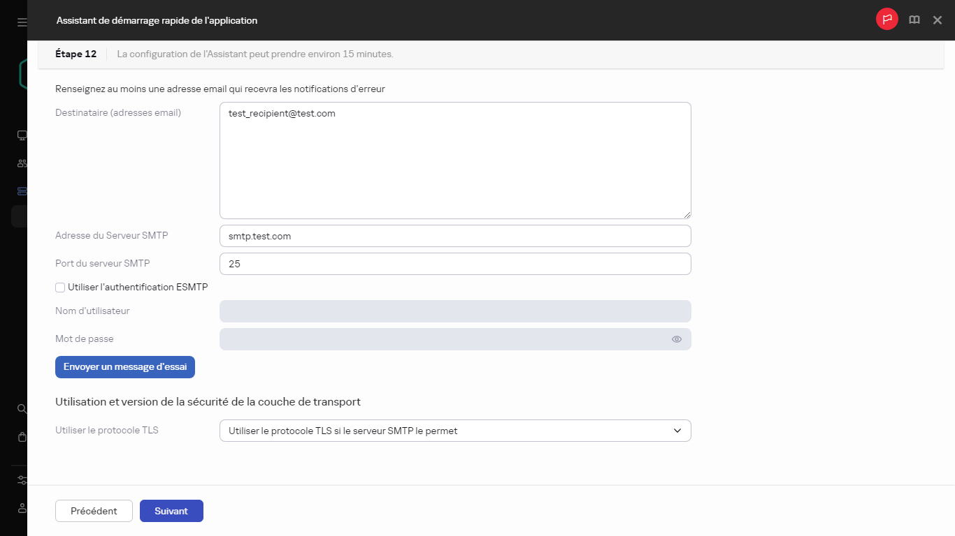 L'étape Notifications par email de l'assistant de démarrage rapide.