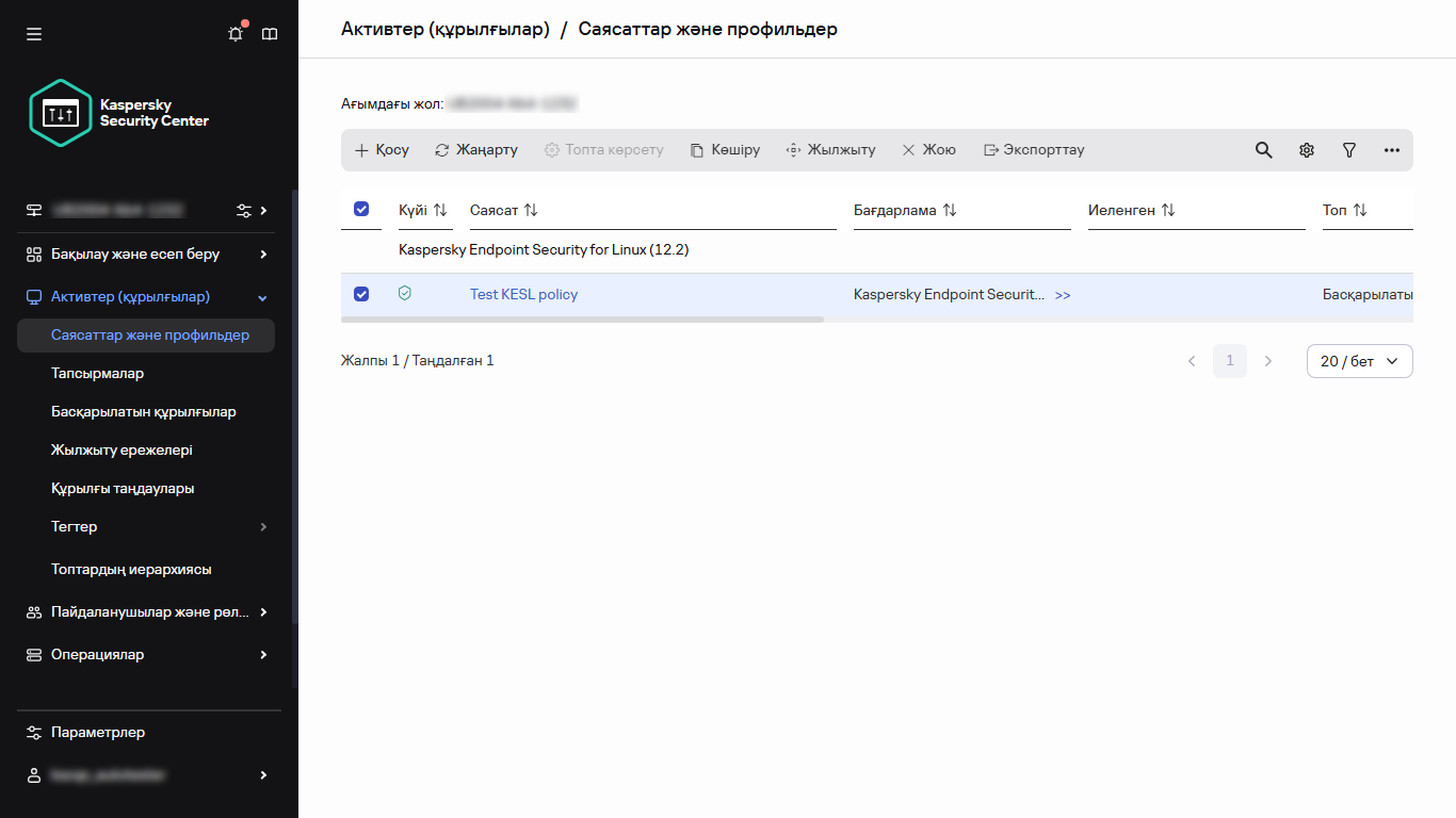 Таңдалған саясаты бар саясаттар мен профильдер терезесі.