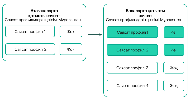 Еншілес саясат негізгі саясат профильдерін мұралайды және олар еншілес саясат профильдеріне қарағанда жоғары басымдыққа ие болады.