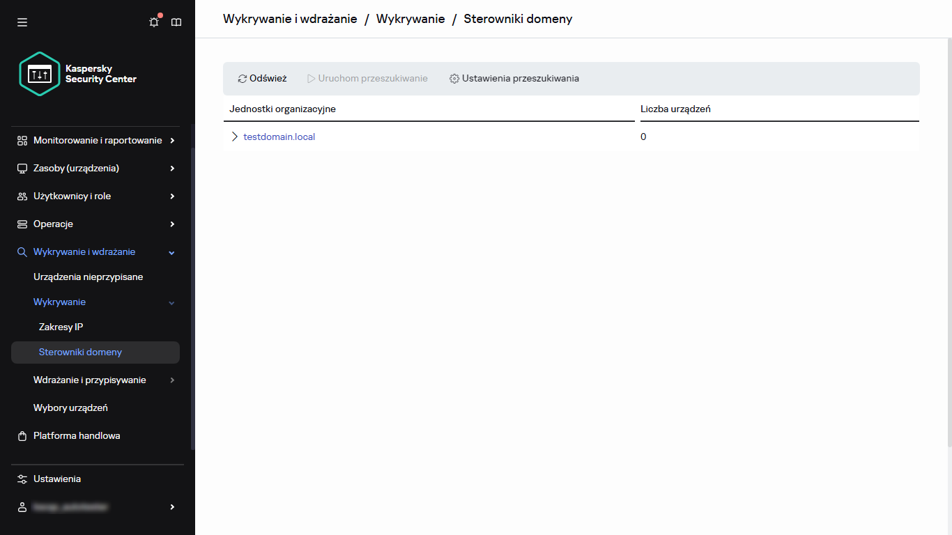 Okno przeszukiwania kontrolera domeny.