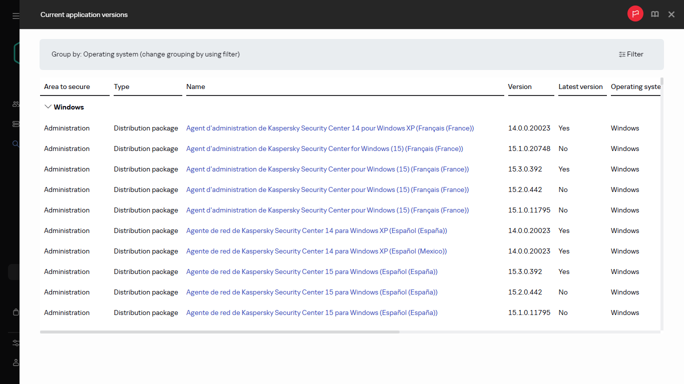 The list of available distribution packages.