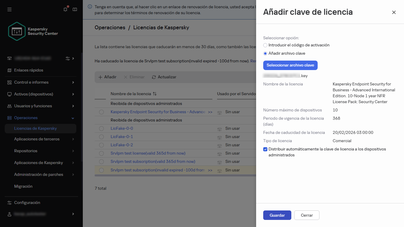 Añada un archivo de clave.