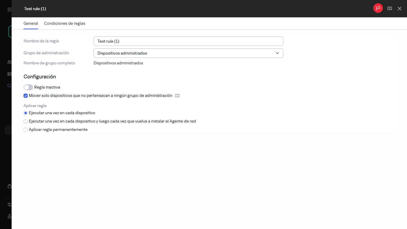 Ventana de copia para mover reglas.