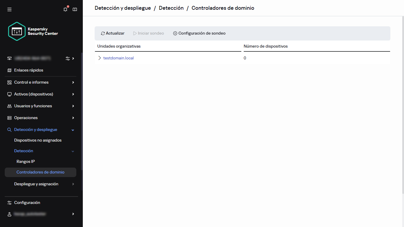 Ventana del sondeo del controlador de dominio.