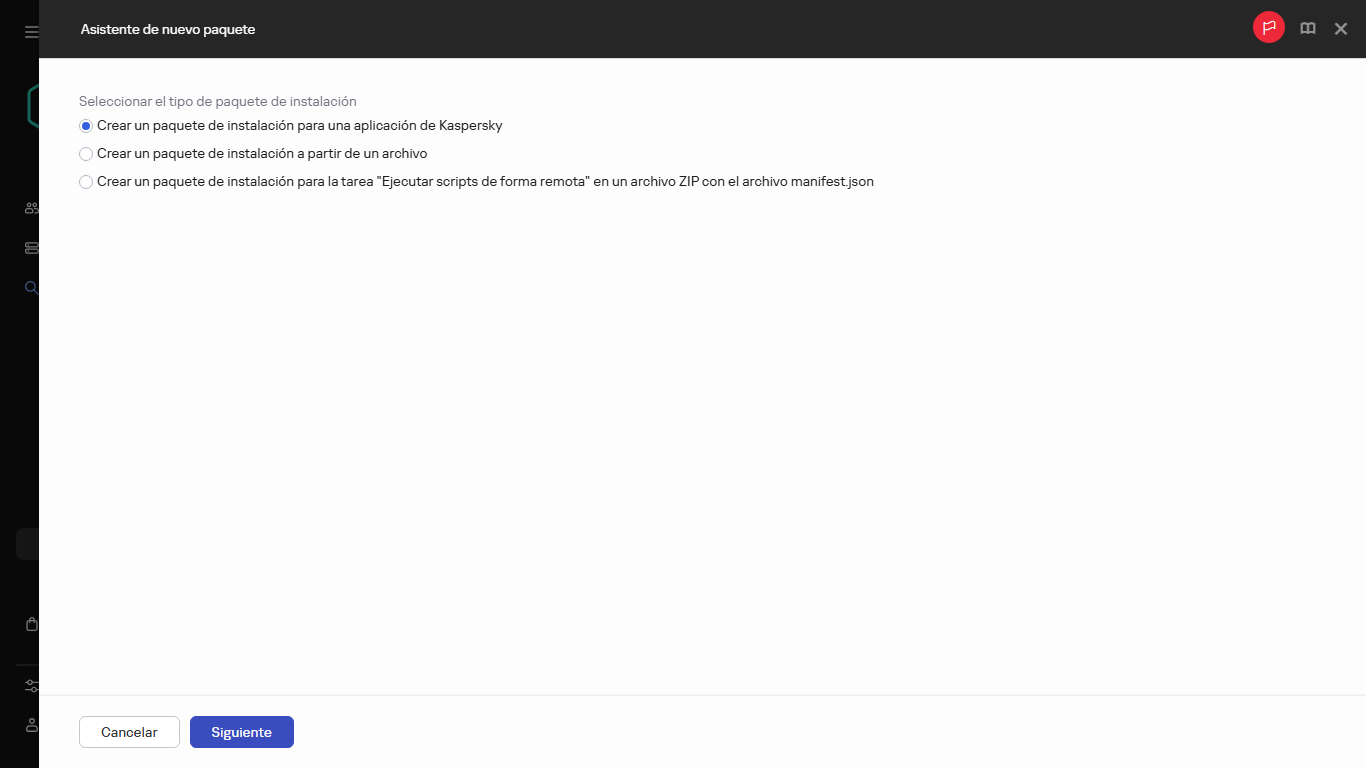 Selecciar el tipo del nuevo paquete de instalación.