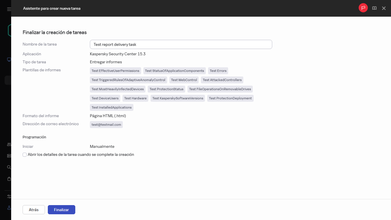 Finalización de la creación de la tarea Crear entrega.
