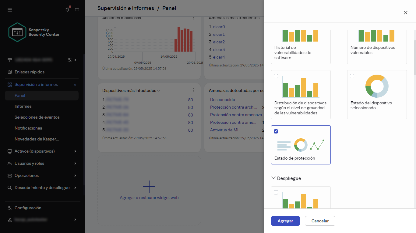 Seleccionar el tipo de widget.