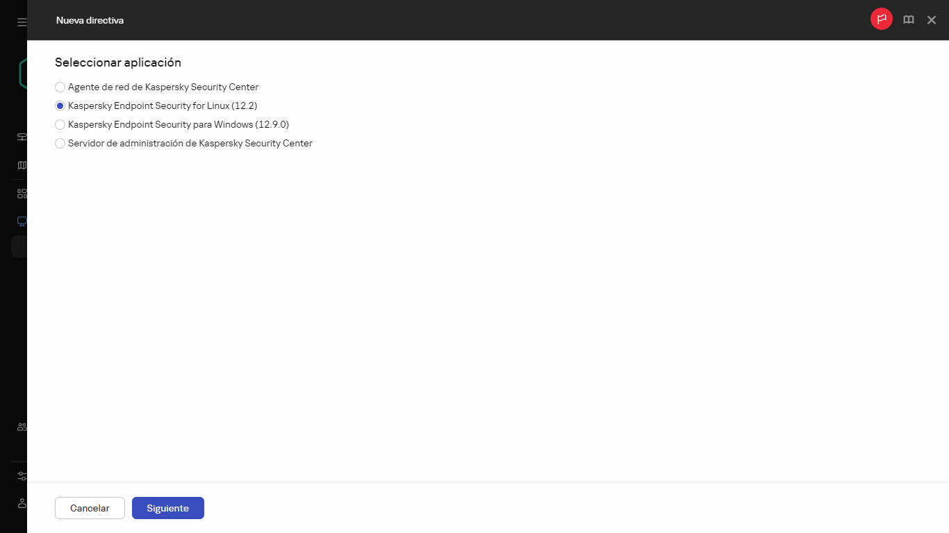 Seleccionar la aplicación para la que se está creando la nueva directiva.