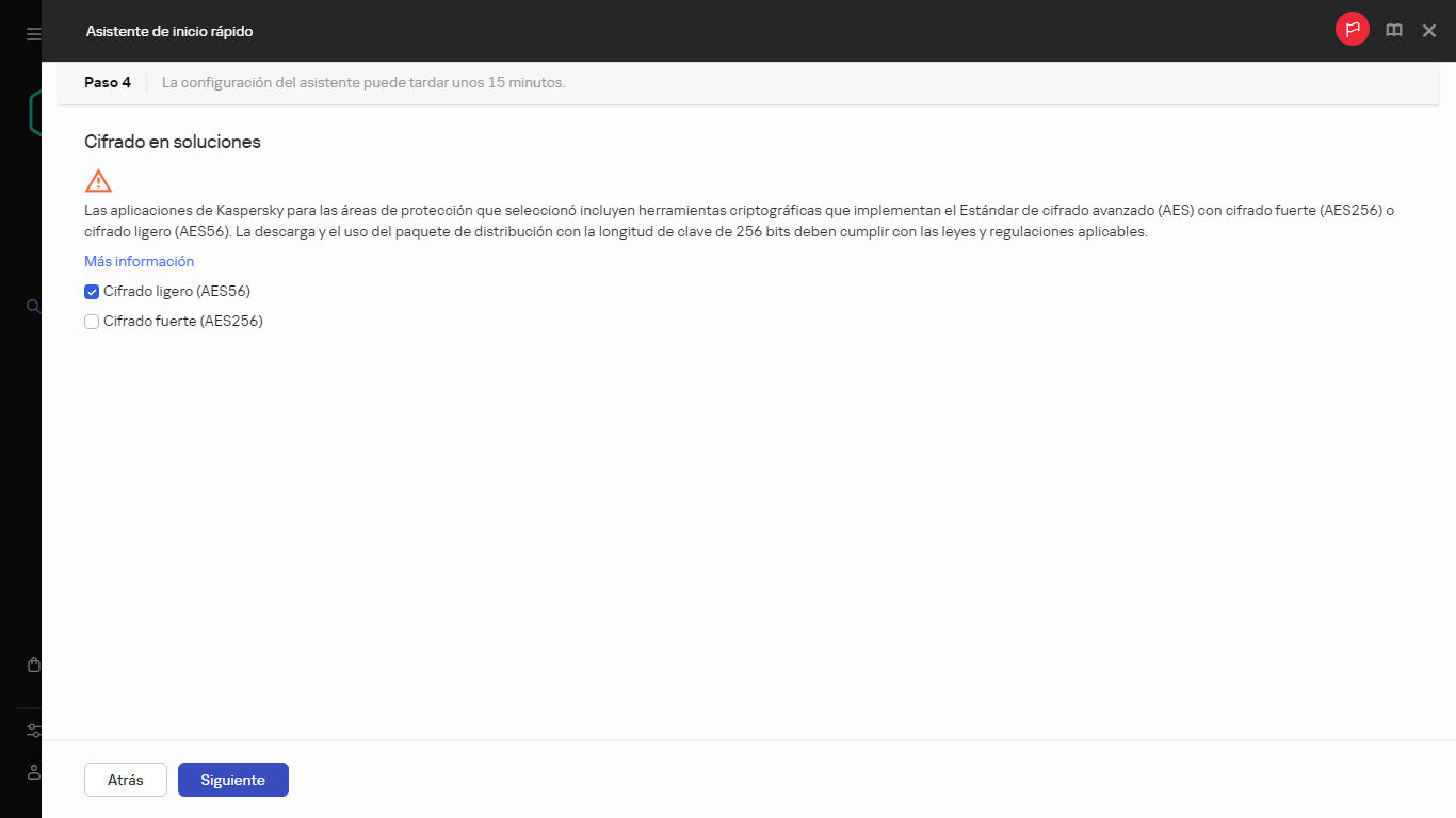 Paso de cifrado en soluciones del Asistente de inicio rápido.