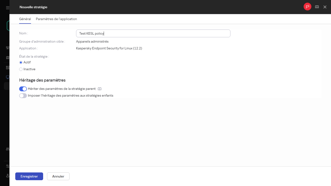 L'onglet Général de la fenêtre de création d'une stratégie.