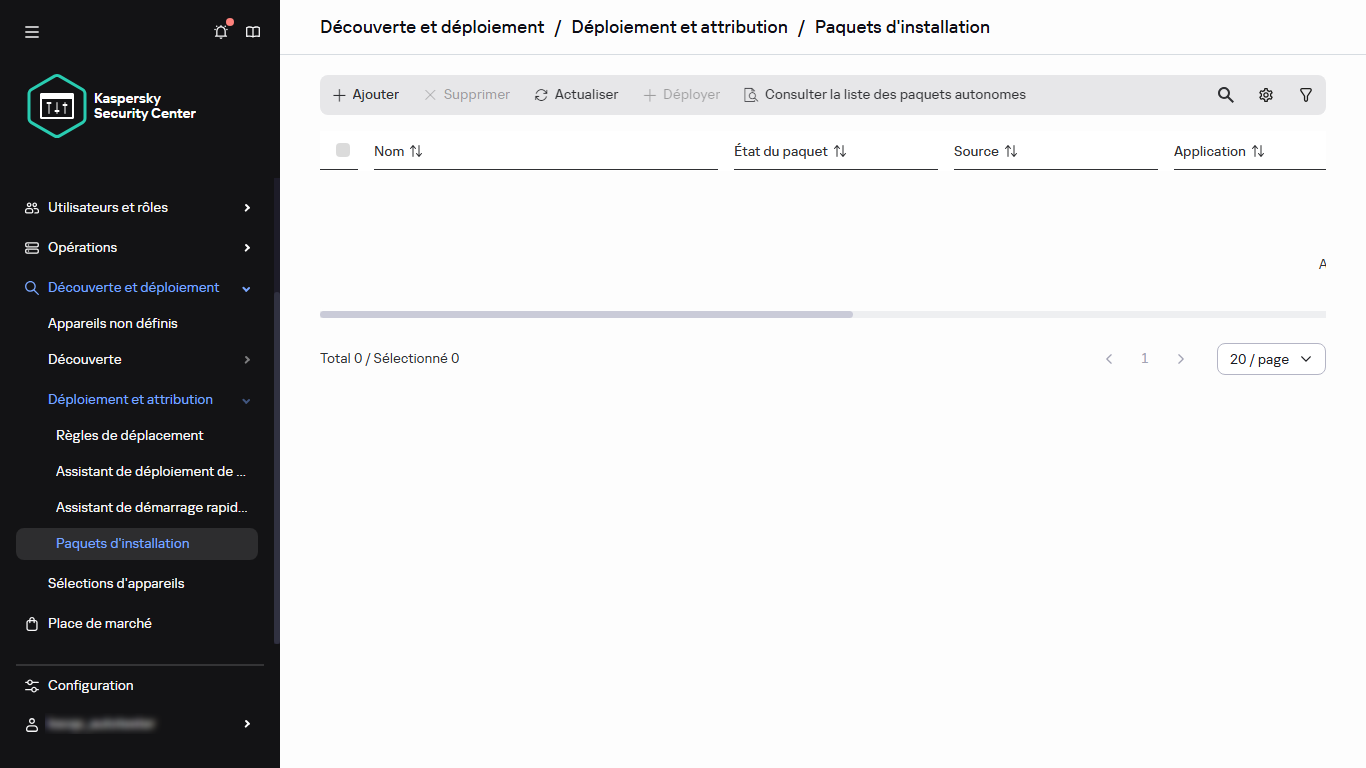 La section Paquets d'installation dans le menu principal.