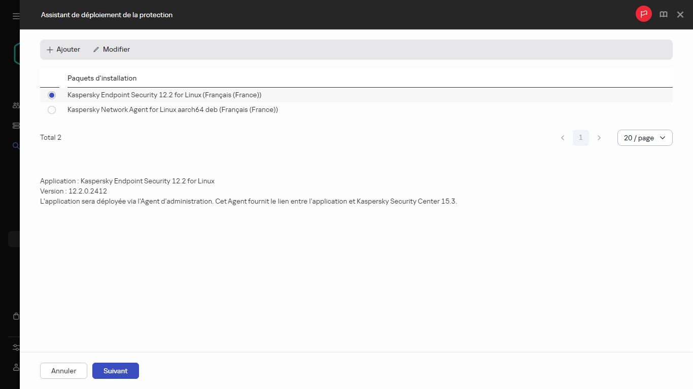 Sélection du paquet d'installation.