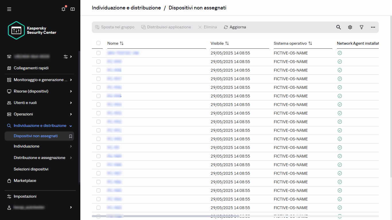 Sezione Dispositivi non assegnati in Individuazione e distribuzione.