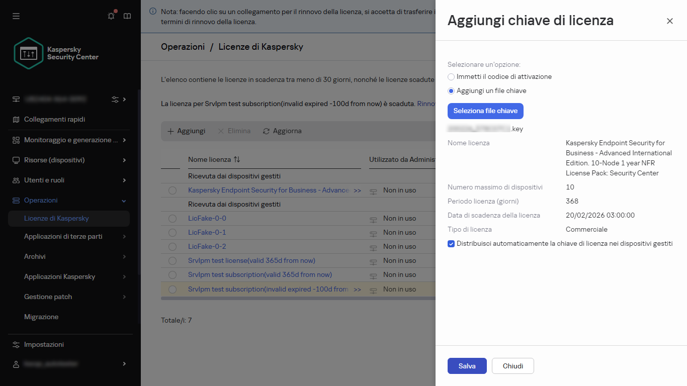 Aggiungere un file chiave.
