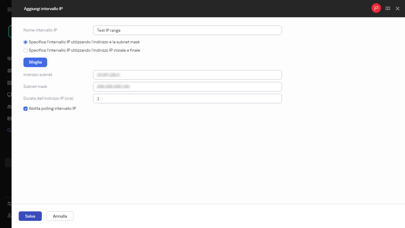 Indicazione di un nuovo intervallo IP.