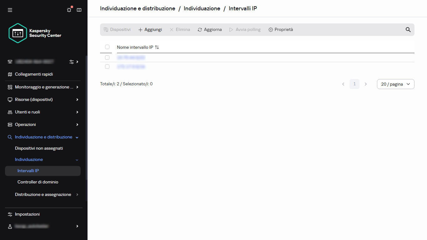 Elenco intervalli IP.