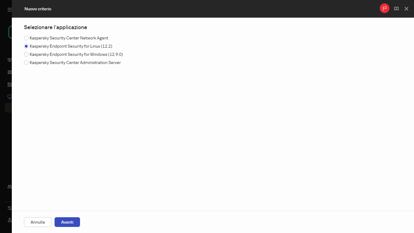 Selezione dell'applicazione per cui si desidera creare il nuovo criterio.