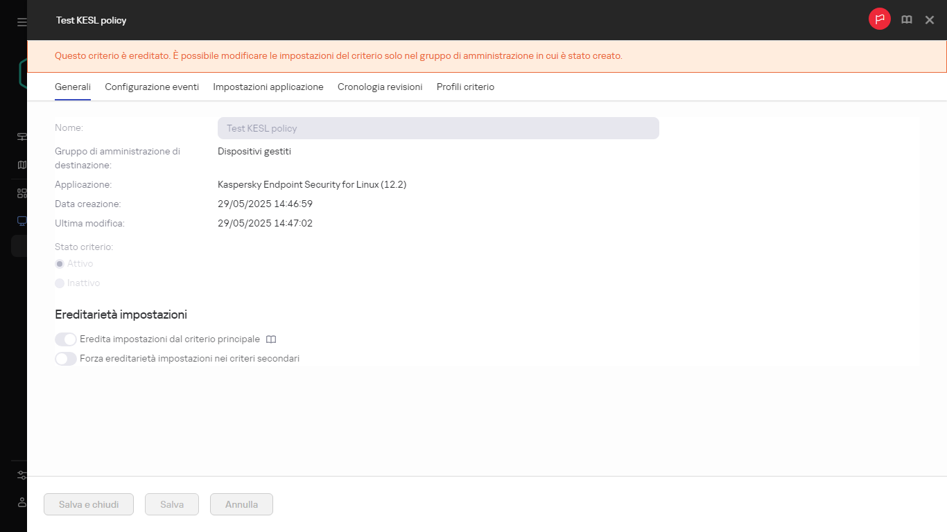 Un criterio ereditato che non può essere modificato.