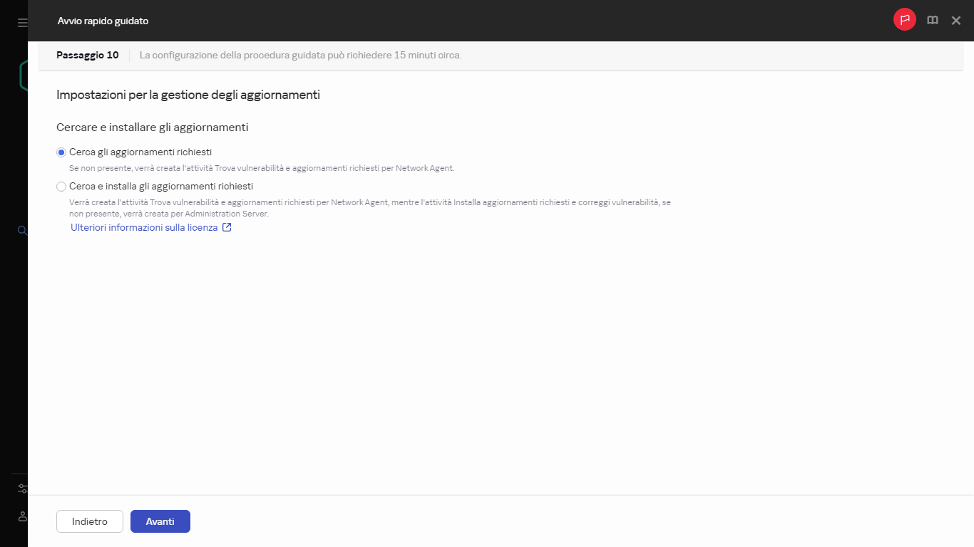 Il passaggio Gestione degli aggiornamenti dell'avvio rapido guidato.