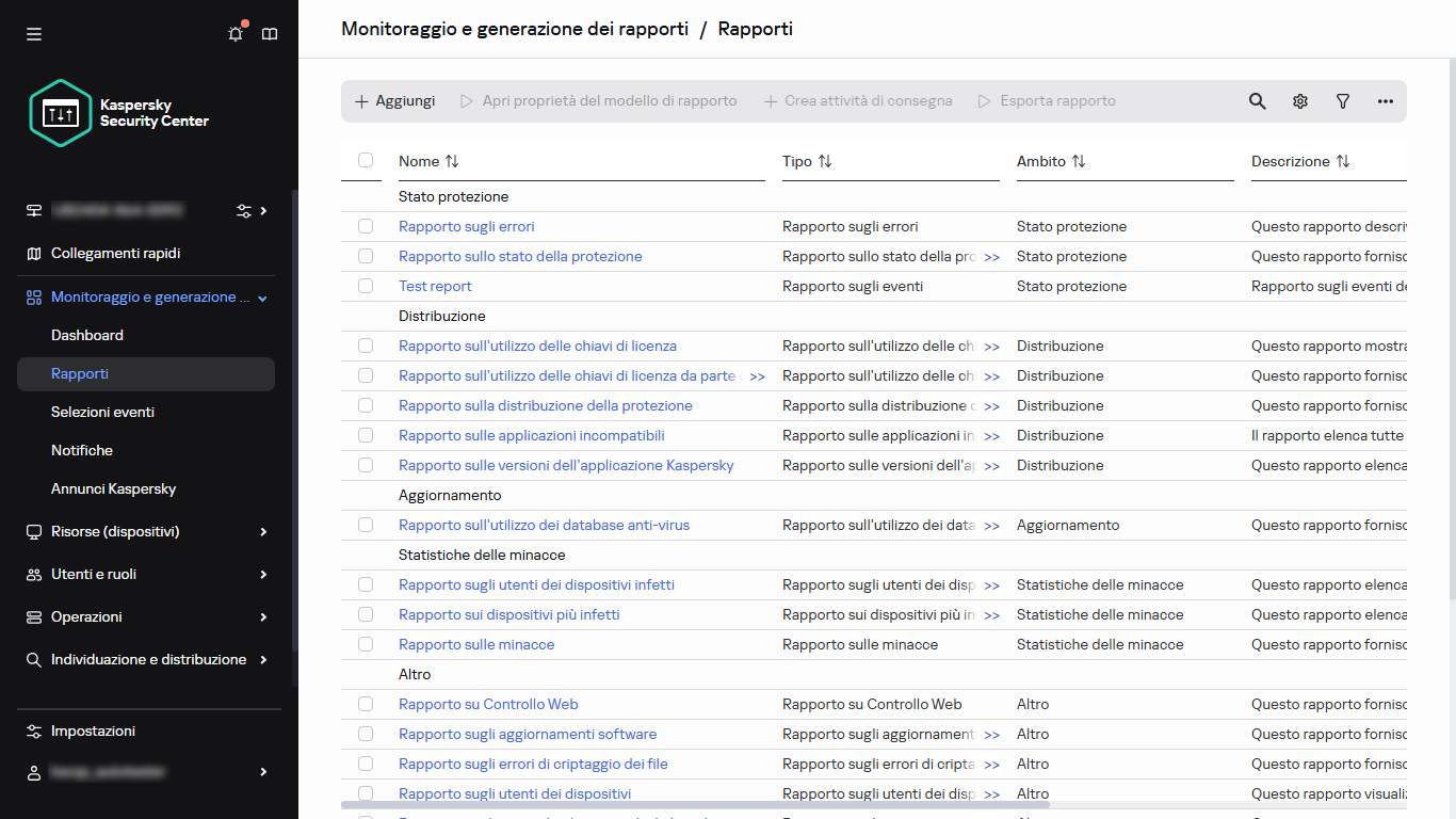 L'elenco dei rapporti.