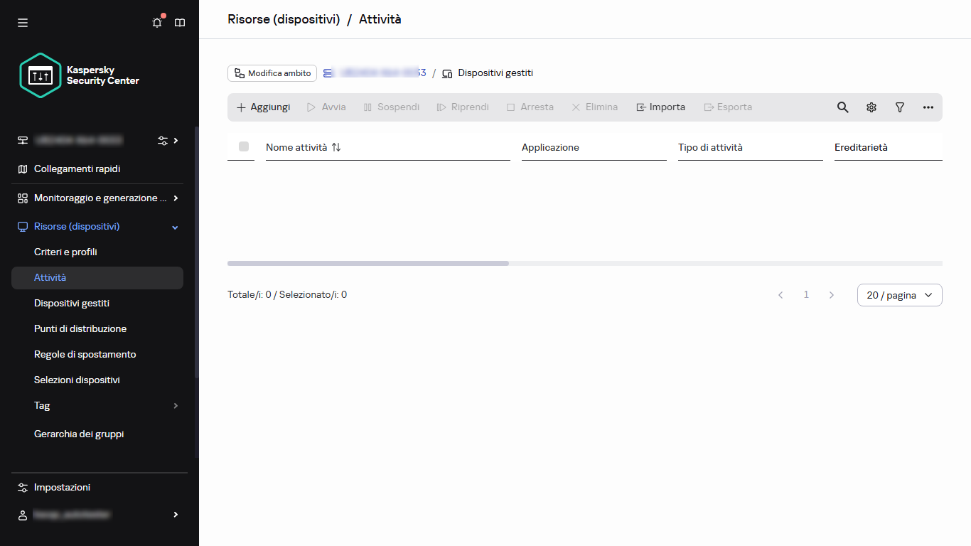 La sezione Attività del menu.