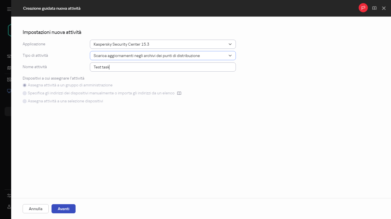 Impostazioni dell'attività Scarica aggiornamenti negli archivi dei punti di distribuzione.