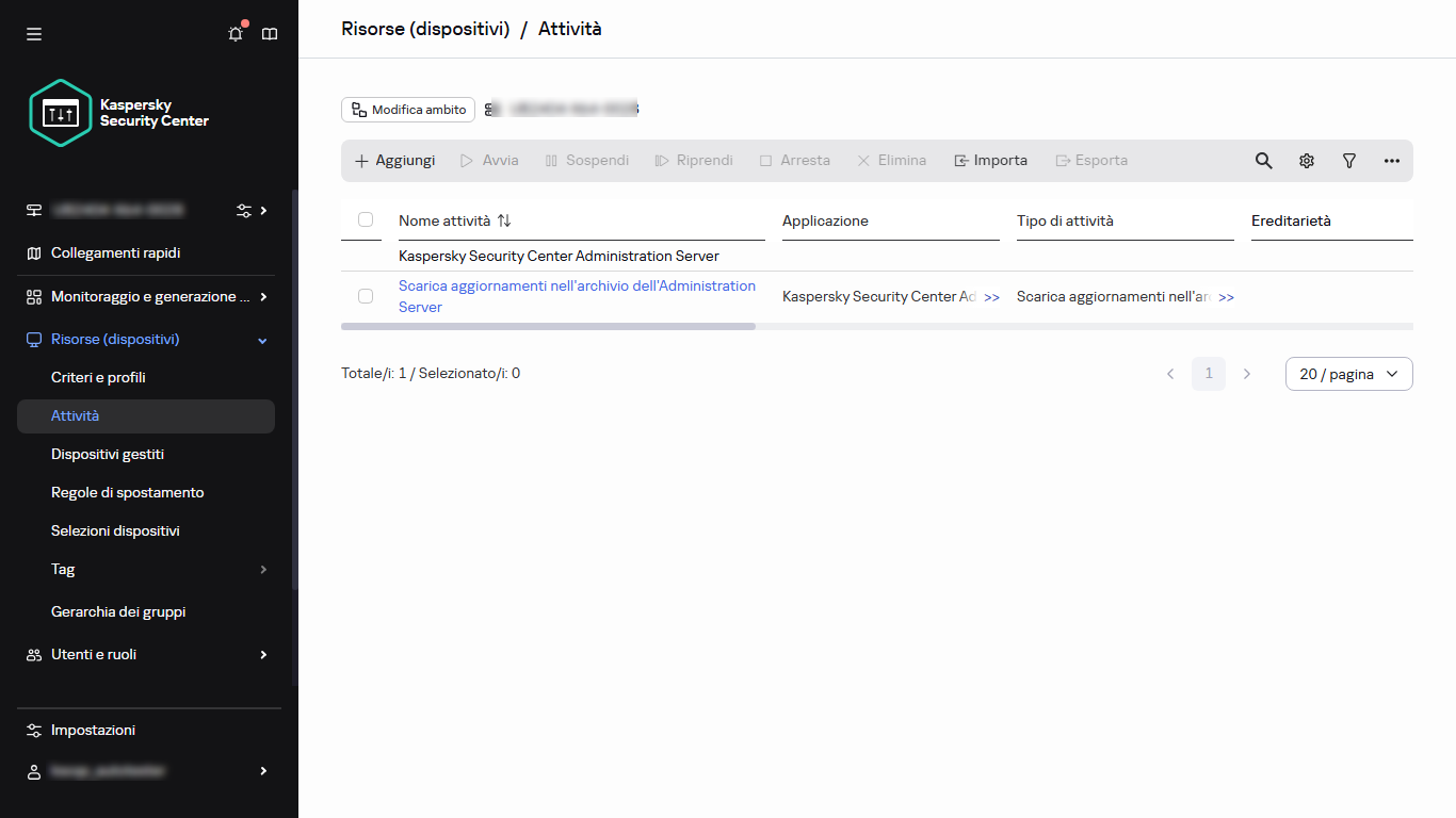 L'elenco delle attività con l'attività Scarica aggiornamenti negli archivi dei punti di distribuzione.