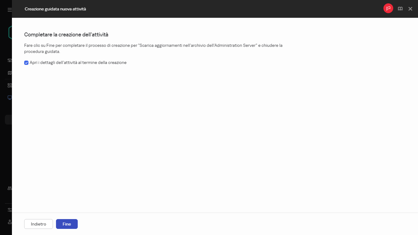 Completamento della creazione dell'attività.