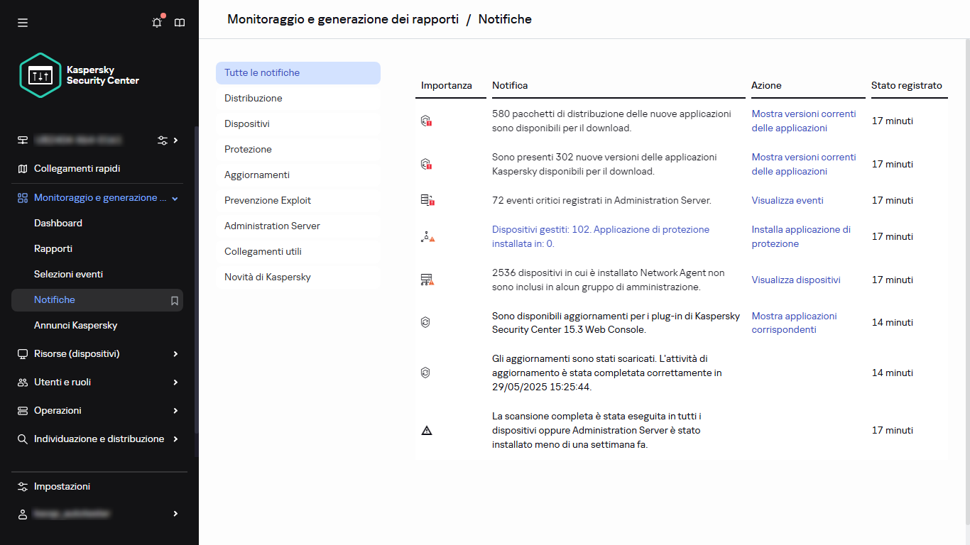Sezione Notifiche in Monitoraggio e generazione dei rapporti.