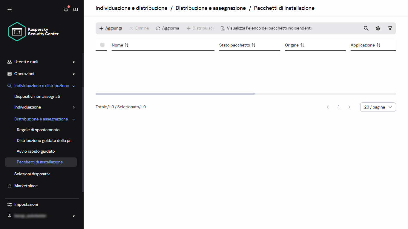 Sezione Pacchetti di installazione nel menu principale.
