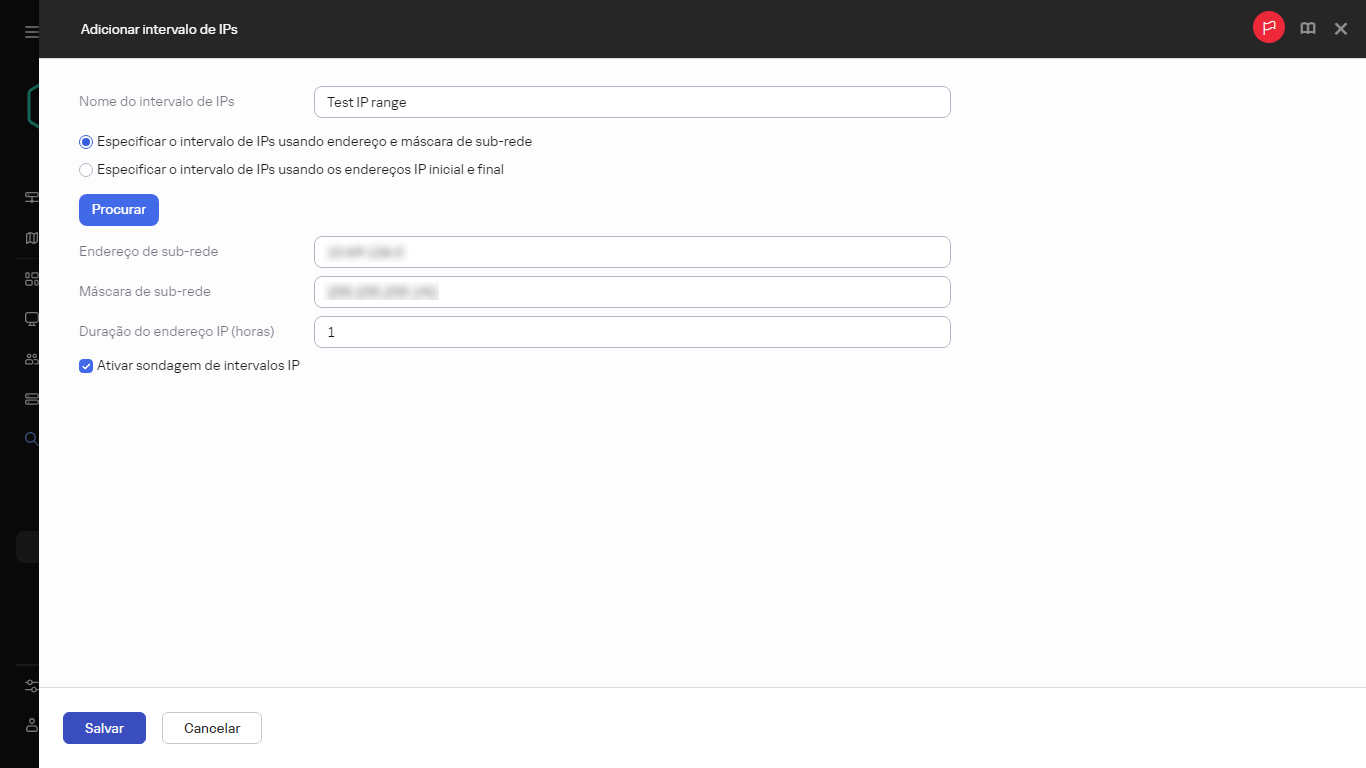 Especificação de um novo intervalo de IP.