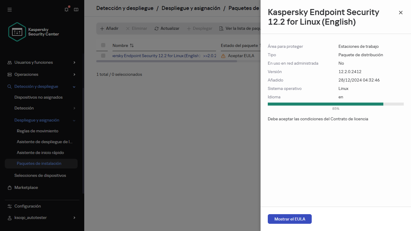 La ventana de descarga del paquete de instalación en el paso de aceptación del EULA.