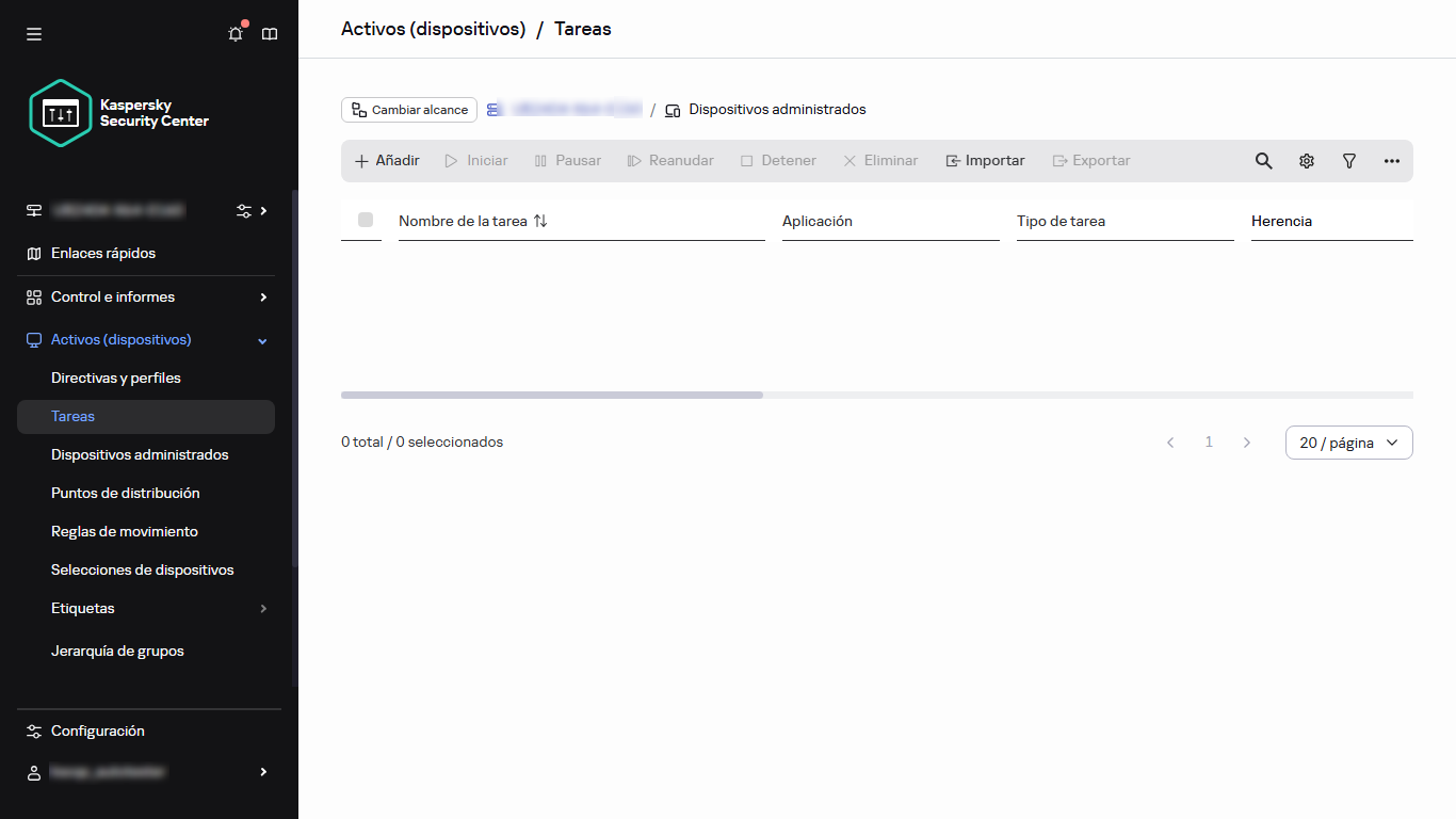 Sección Tareas del menú.