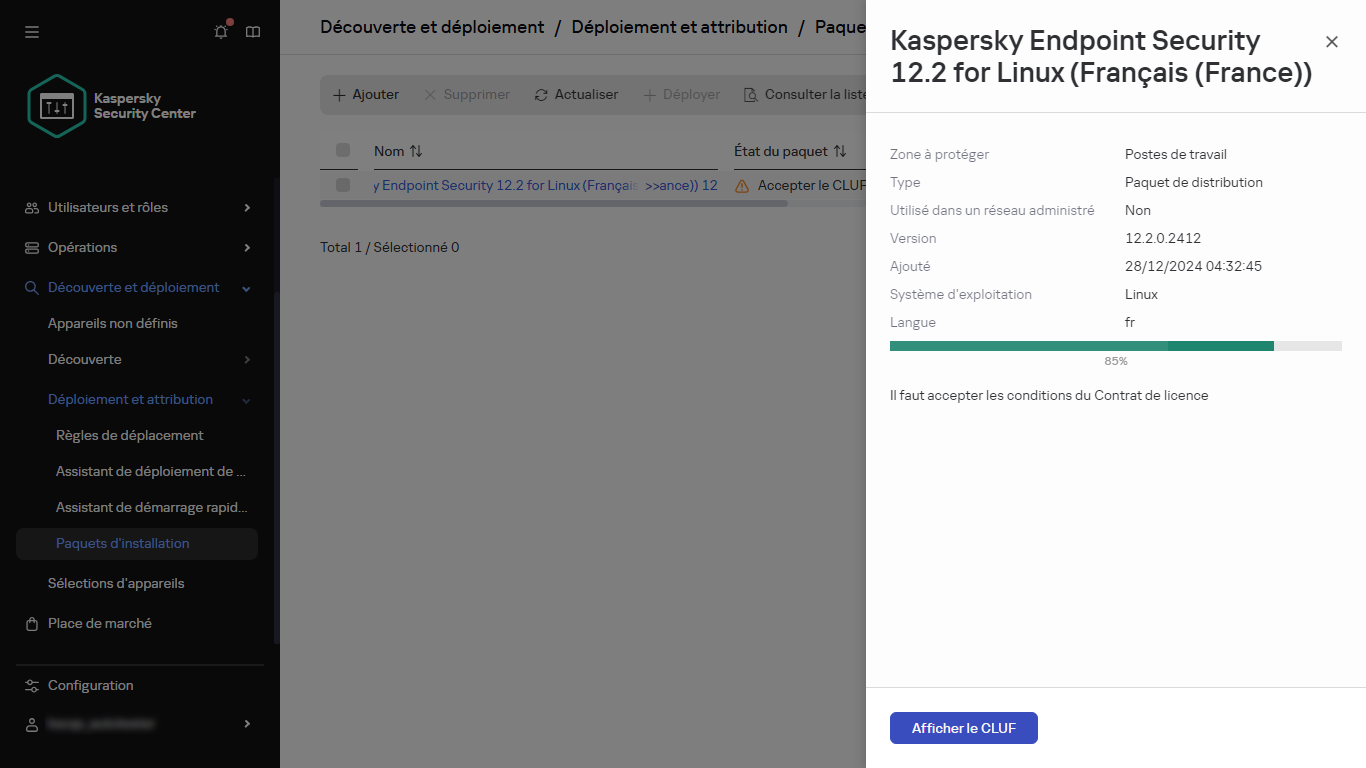 La fenêtre de téléchargement du paquet d'installation à l'étape d'acceptation du CLUF.