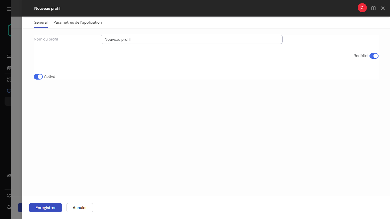 Spécification du nom d'un nouveau profil de stratégie sous l'onglet Général.