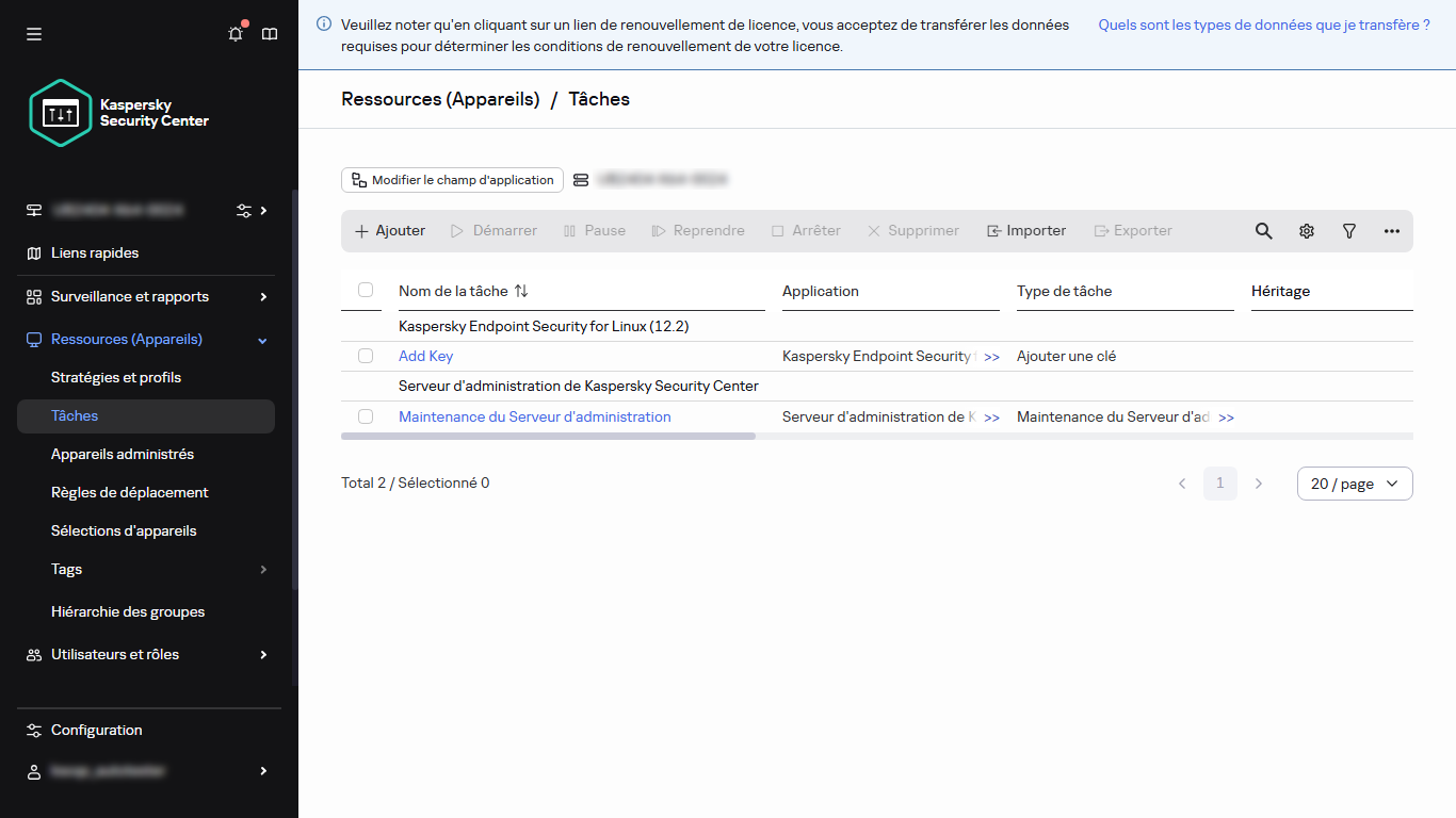 La liste des tâches.