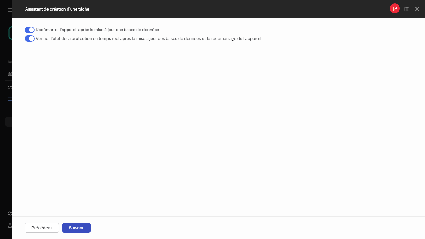 Paramètres de la tâche d'analyse des mises à jour.