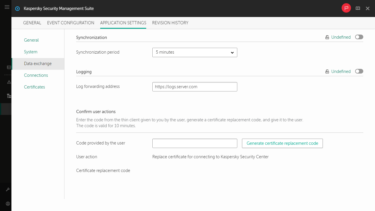 Confirming Kaspersky Thin Client user actions