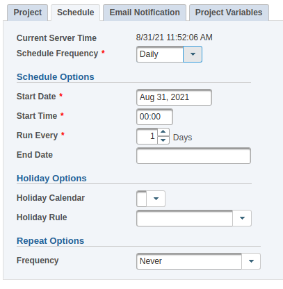 Scan schedule. Schedule Frequency = Daily.