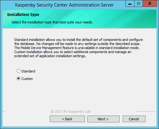 The "Installation type" window