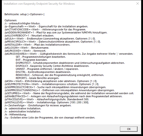 Tooltip-Fenster, das die Befehlsoptionen zum Installieren der App über CMD beschreibt.