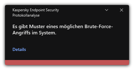 Benachrichtigung über einen möglichen Brute-Force-Angriff. Der Benutzer kann detaillierte Informationen über die Regel anzeigen.