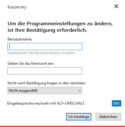 Das Fenster enthält Felder zur Eingabe des Benutzernamens und des Kennworts. Der Benutzer kann auswählen, für welchen Zeitraum die App das Kennwort nicht abfragen soll.