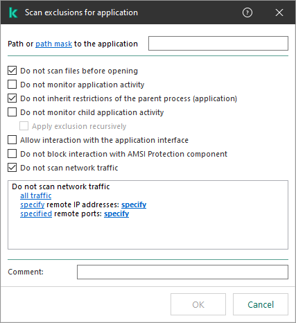 A window with a field for entering the path to a file or folder. Masks can be used.