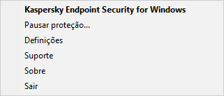 Menu com opções de controlo das aplicações.