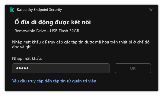 Cửa sổ chứa một trường nhập mật khẩu. Người dùng có thể tạo yêu cầu truy cập tập tin.