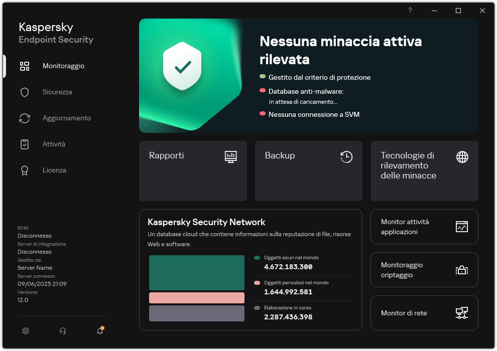 Finestra principale di Light Agent.