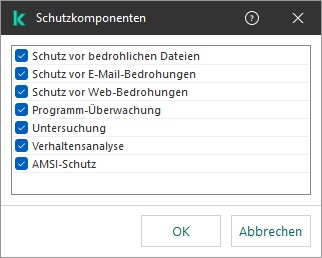 Ein Fenster mit einer Liste der App-Komponenten. Die Ausnahme gilt nur für den Betrieb der ausgewählten Komponenten.