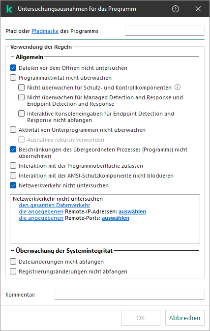 Ein Fenster mit einem Eingabefeld für den Datei- oder Ordnerpfad. Es können Masken verwendet werden.