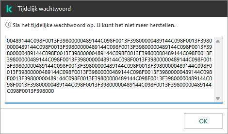 Een venster met een tijdelijk wachtwoord.
